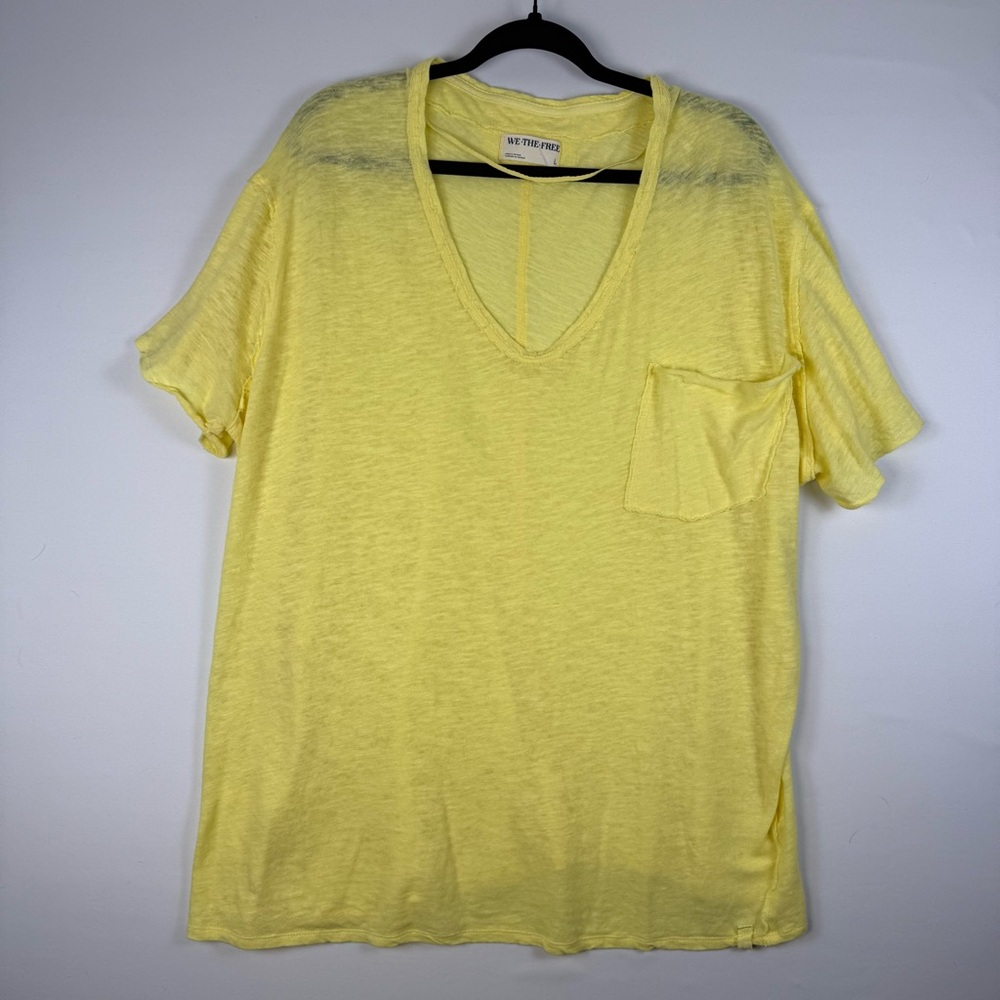 NWOT Free People Women’s Oversized V-Neck Pocket Short Sleeve T-Shirt, Yellow, L
